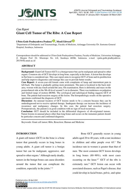 Pdf Giant Cell Tumor Of The Ribs A Case Report