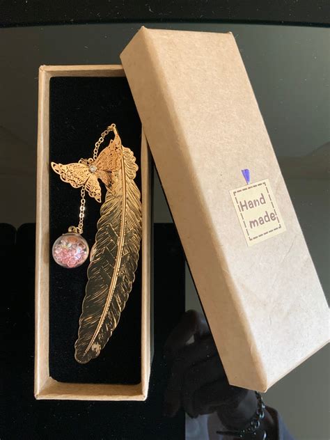 Gold Metal Feather Bookmark With Butterfly And Flower Pendant Etsy