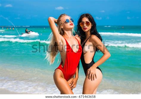 Two Beautiful Amazing Tanned Sexy Girls Stock Photo 671463658
