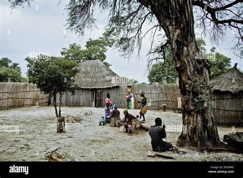 People In A Traditional Village Of The Lozi Tribe Caprivi Region Stock