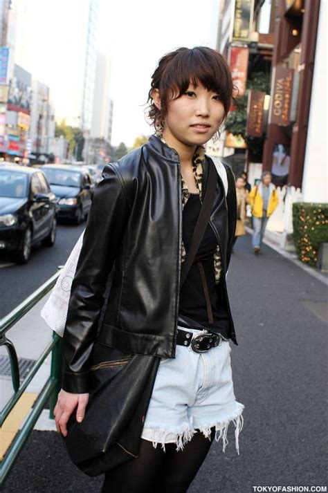 Japanese Girl In Cut Off Shorts And Leather Jacket Tokyo