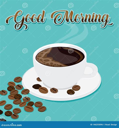 Vector Illustration Of Good Morning Coffee With Coffee Beans Stock