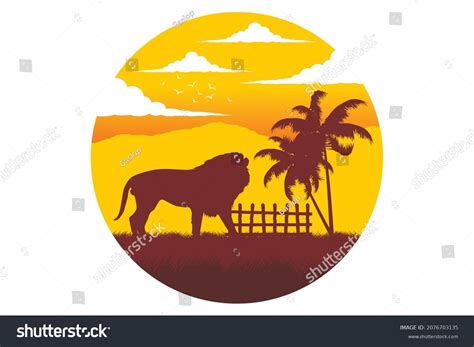 Lion Wild Animal Silhouette Sunset Safari Stock Vector Royalty Free