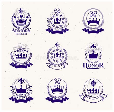 Royal Crowns Emblems Set Heraldic Coat Of Arms Decorative Logos