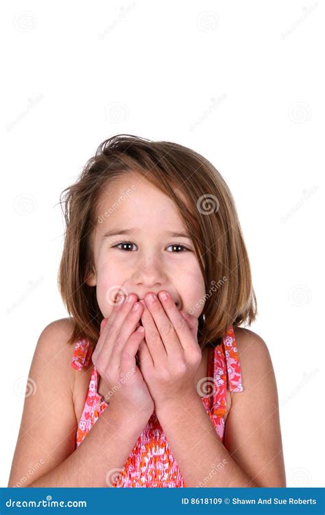 Girl With Her Hands Over Her Mouth Stock Image Image Of Face Oops