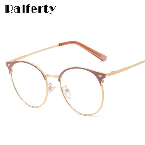 Ralferty Womens Glasses Round Metallic Eyeglass Frame Female Optic Prescription Glasses Frames