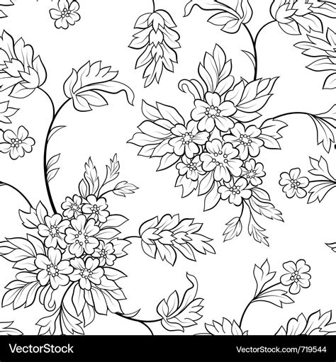 Black Outline Flower Seamless Royalty Free Vector Image
