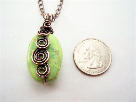 Green Turquoise Wire Wrapped Antique Copper Spirals