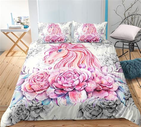 3d Beautiful Unicorn With Flowers Bed Sheets Duvet Cover Bedding Sets Please Note This Is A