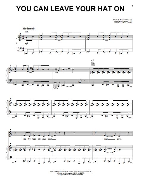 You Can Leave Your Hat On Sheet Music Joe Cocker Piano Vocal Guitar Chords Right Hand