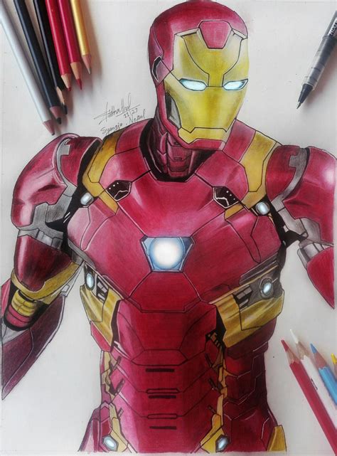 Iron Man Mark 85 Suit Color Pencil Drawing Ubicaciondepersonascdmx