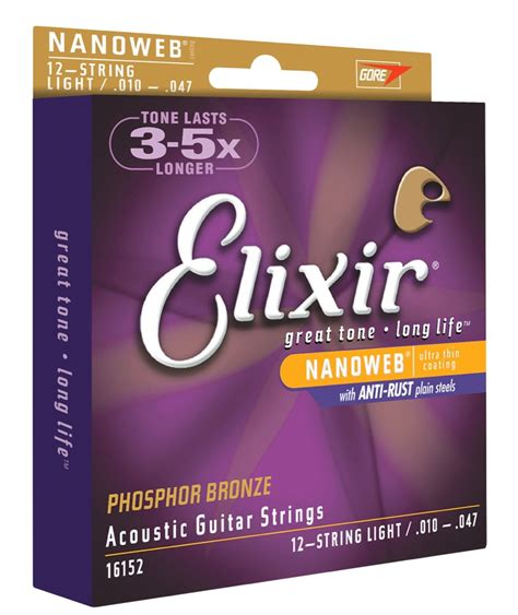 Acoustic guitar strings tend to come in two main types: Elixir 12-String Nanoweb Acoustic Guitar Strings | zZounds
