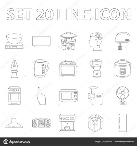 Types Of Household Appliances Outline Icons In Set Collection For
