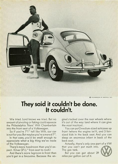 Wilt Chamberlain Vw Ad 1966 Retro Advertising Retro Ads Advertising