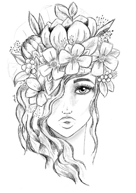 Girl Flowers Drawing Art Hair Pencil Art Draw Sketch Book Dream Art Drawings Flower Drawing