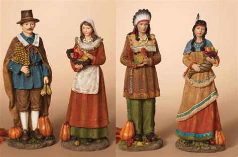 American Indian And Pilgrim Couple Thanksgiving Figurines Set Of 4