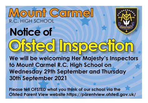 Notice Of Ofsted Inspection Mount Carmel Roman Catholic High School
