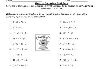 Our printable order of operations worksheets teach pemdas: Order of Operations Worksheet by Danielle Yates | TpT