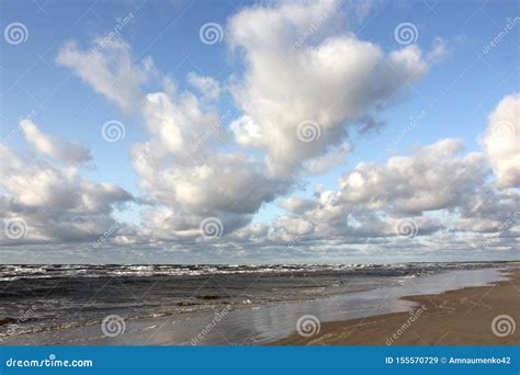 Cumulus Clouds And Waves Of The Baltic Sea Stock Image Image Of