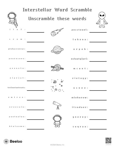 Space Themed Word Scrambles Beeloo Printable Crafts And Activities
