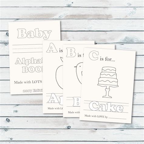 Each printable highlights a word that starts with the corresponding letter, so your child will also. Alphabet Book Baby Shower Game Printable Baby Alphabet ...