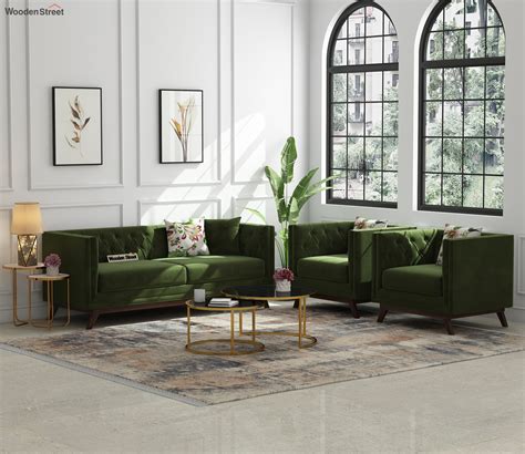 Living Room With Olive Green Sofa