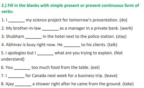 Present And Past Continuous Tense Class 5 Worksheet Fill In The Blanks