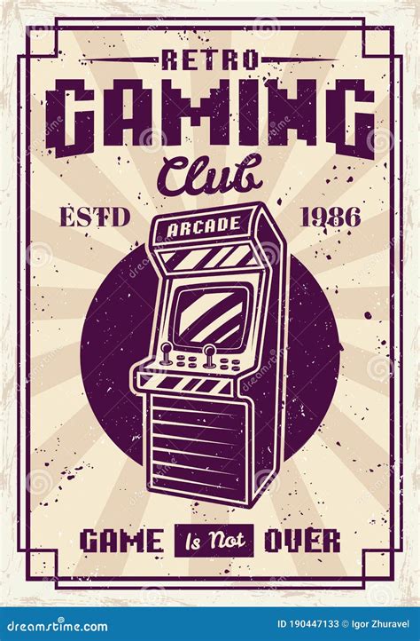 Retro Gaming Club Retro Poster With Arcade Machine Stock Vector