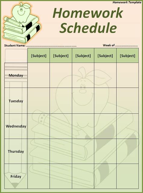 Free Printable Weekly Homework Sheet