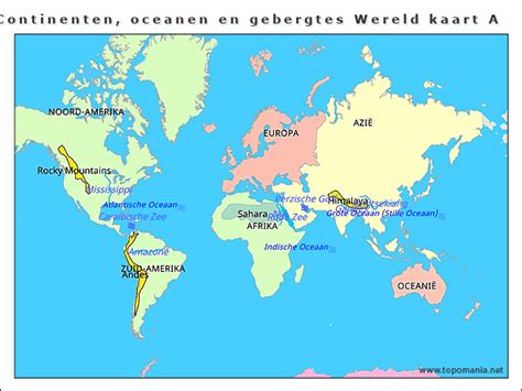 Topografie Continenten Oceanen En Gebergtes Wereld Kaart A