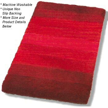 Red bathroom decor can be expressed through a full color scheme or a few simple accessories. Palace : Striped Plush Bathroom Rug in Orange, Blue or Red