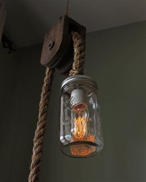 Edison Bulbs In Jar Pendants Rustic Ball Mason Jar Pulley Lamp Light