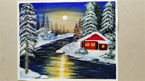 Snowy Winter Night Landscape Painting A Winter Wonderland