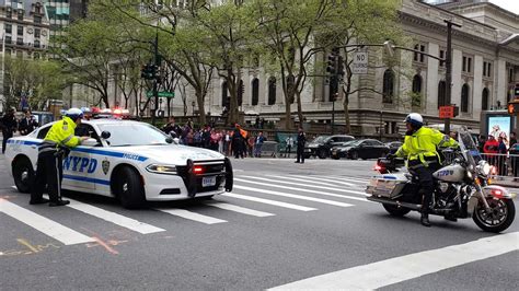 Nypd Highway Patrol And District Arriving On 5th Ave In Midtown