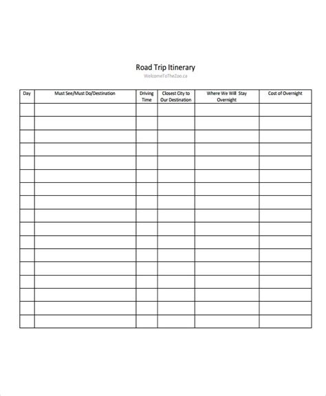 5 Road Trip Itinerary Templates Free Sample Example Format Download