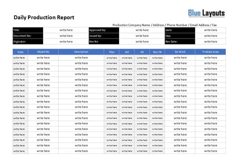 Daily Production Report Templates Blue Layouts