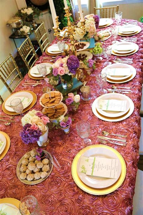 Guests including tori spelling , adrienne maloof , and jeff lewis gathered around a table with a. Victorian Dinner Party Party Ideas | Photo 12 of 19 ...