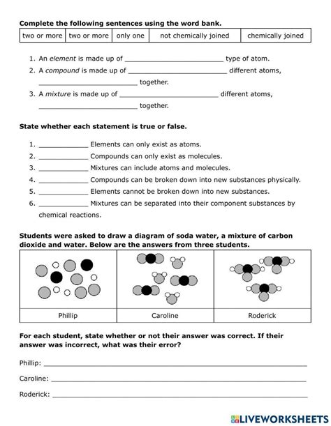 Elements Compounds And Mixtures Interactive Worksheet Live Worksheets