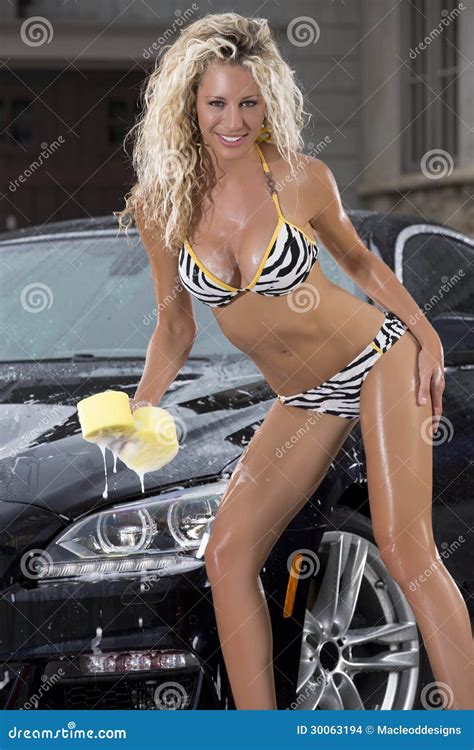 Girl Washes Black Car In Bikini Stock Photo Image Of Close Love