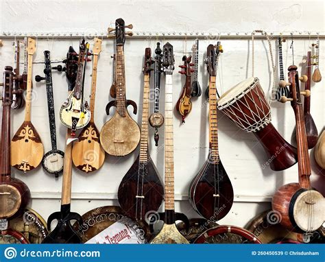 Selection Of Traditional Uzbek Musical Instruments On Display Stock