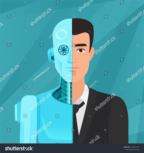 Man Half Human Half Robot Cyborg Concept Artificial Intelligence