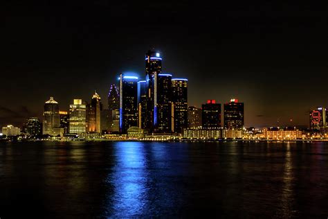 Detroit Skyline At Night Photograph By Carol Ward