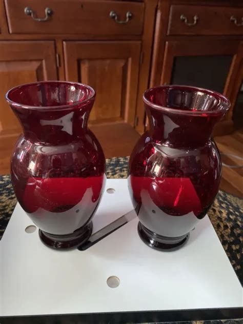 Vintage Anchor Hocking Royal Ruby Red Glass Vases Selling The Two As A Pair 45 00 Picclick