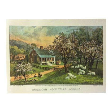 Vintage Currier And Ives Color Print American Homestead Spring Circa