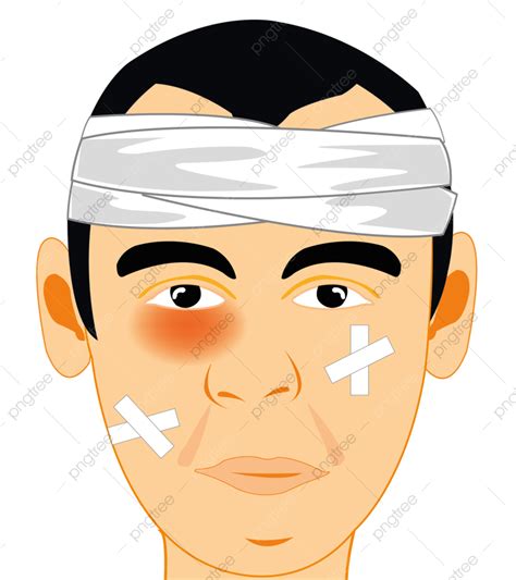 Man With Rebandaged By Head And Bruise On Person With Plaster
