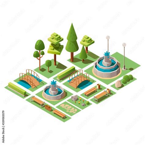 Isometric Set Of View Design Elements For Garden Landscape And Outdoor
