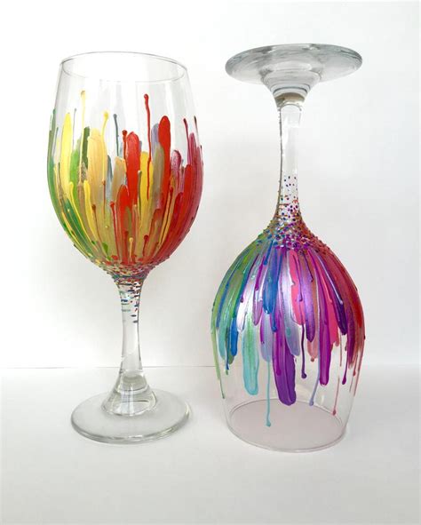 Rainbow Color Burst Wineglass Set Of 2 Hand Painted 20oz Glasses Hand Painted Wine Glasses