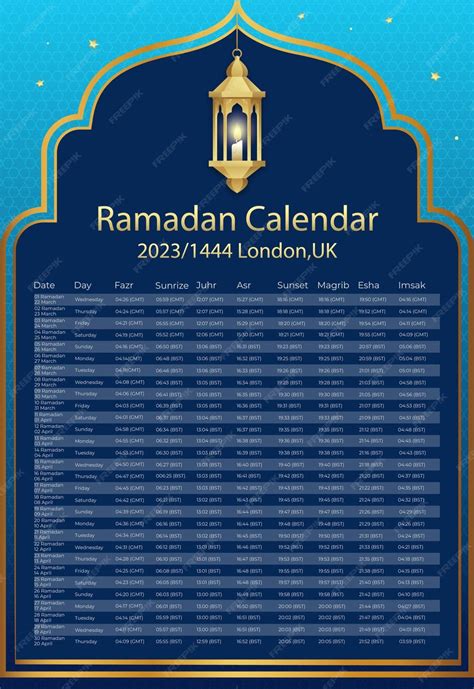 Premium Vector 2023 Ramadan Schedule Calendar Template