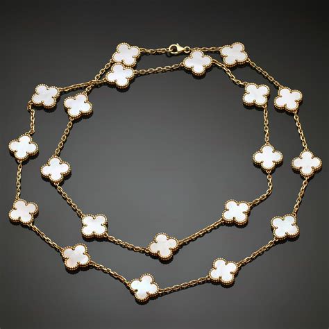 Van Cleef Arpels 18k Gold Mother Of Pearl Vintage Alhambra Necklace