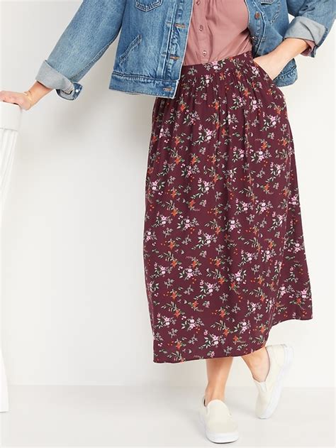 Old Navy High Waisted Floral Print Midi Swing Skirt For Women